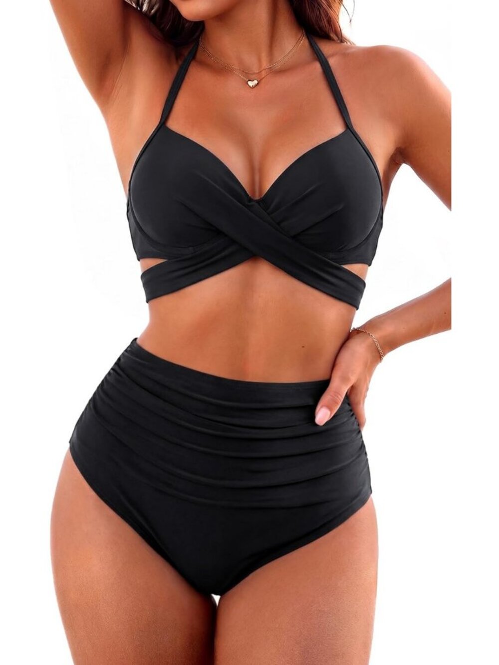 High Waisted Underwire Bikini Set - Women's Two Piece Halter Swimwear